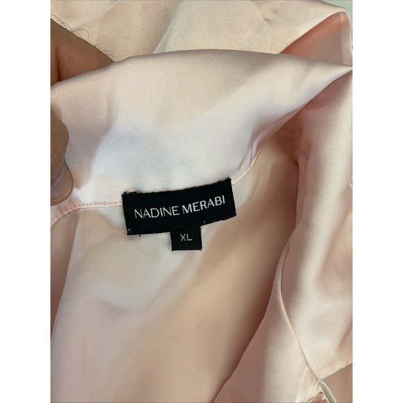 Nadine Merabi Darcie Pink Pajamas size XL fur trimmed satin lounge luxury silk - Picture 7 of 15